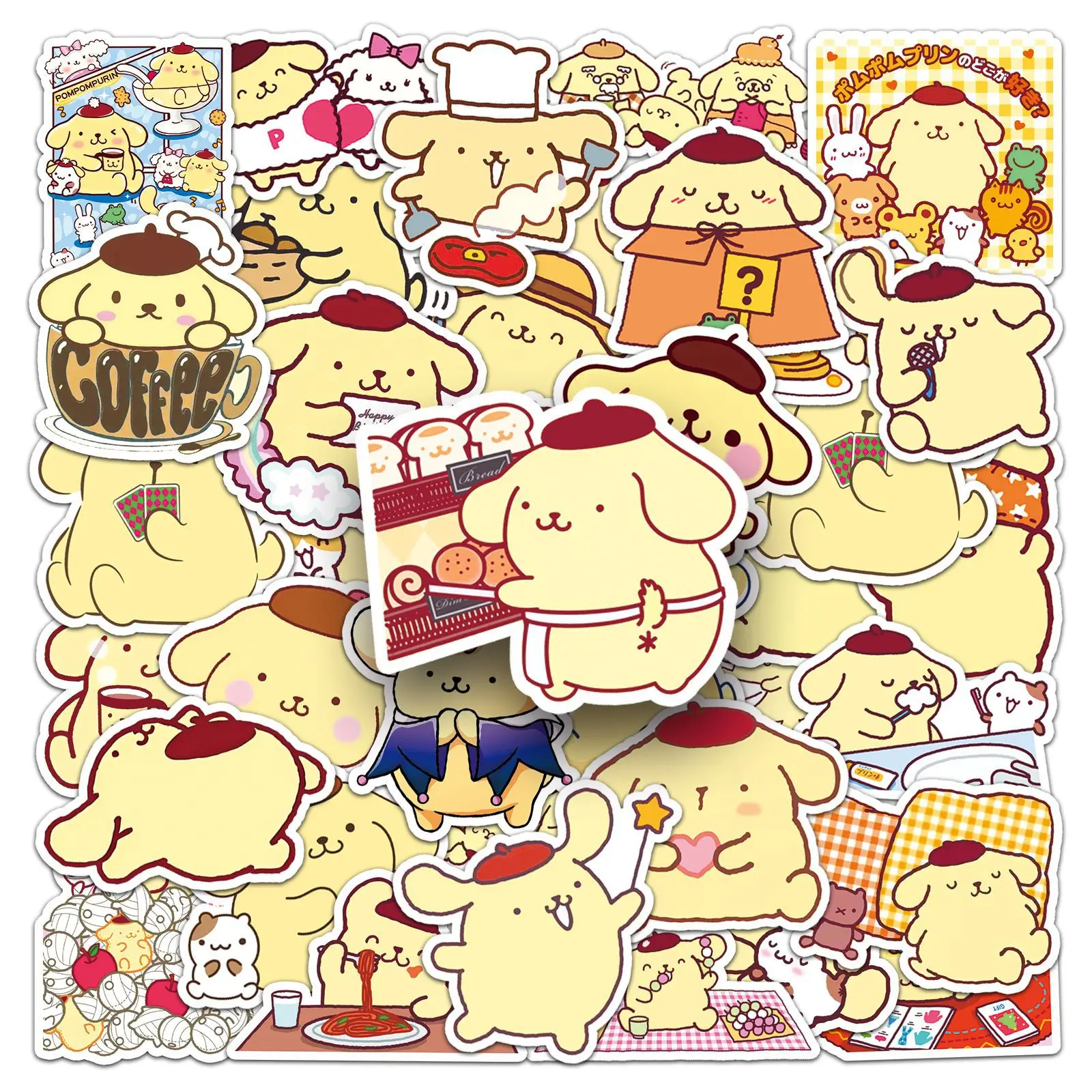 50Pcs/Set Sanrio Series Pom Pom Purin High Quality Stickers Kawaii Cartoon Decoration DIY Hand Account Diary Cute Stickers