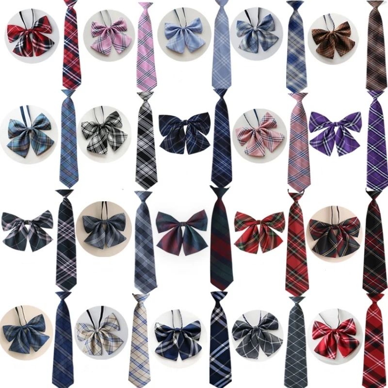 JK Girls Adjustable Plaid Necktie and Bow Ties Japan Korea School Women Uniform Anime Collar Butterf Bowknot Ties