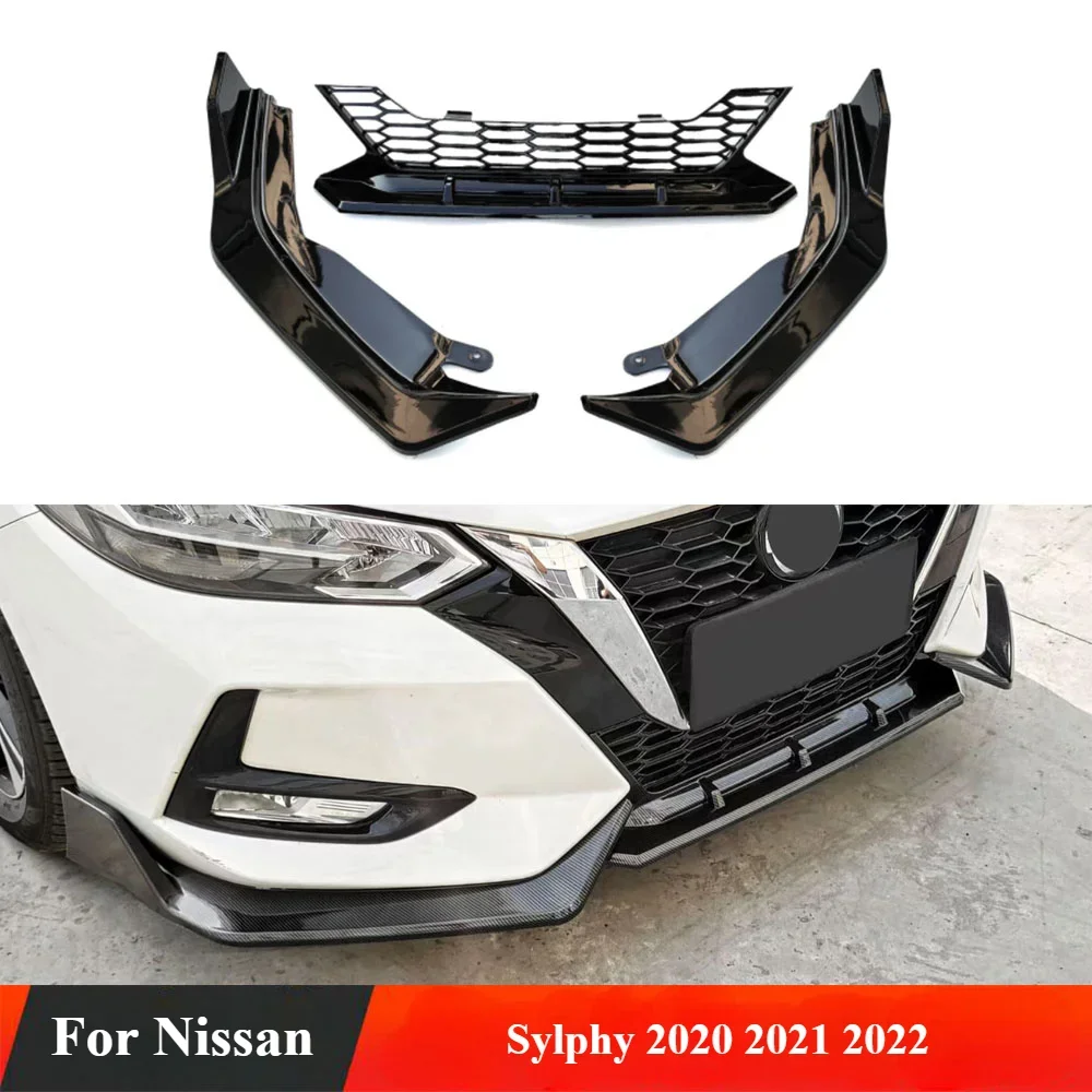 For Nissan Sylphy 2020 2021 2022 Front Bumper Blade Lip Splitter Side Apron Spoiler Body Kit Deflector Protector Car Accessories