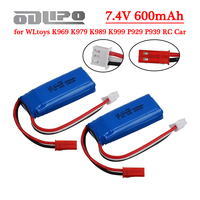 7.4V 600mAh 20C Lipo Battery for WLtoys K969 K979 K989 K999 P929 P939 RC Car Parts 2s 7.4v Battery 1/2/3pcs battery