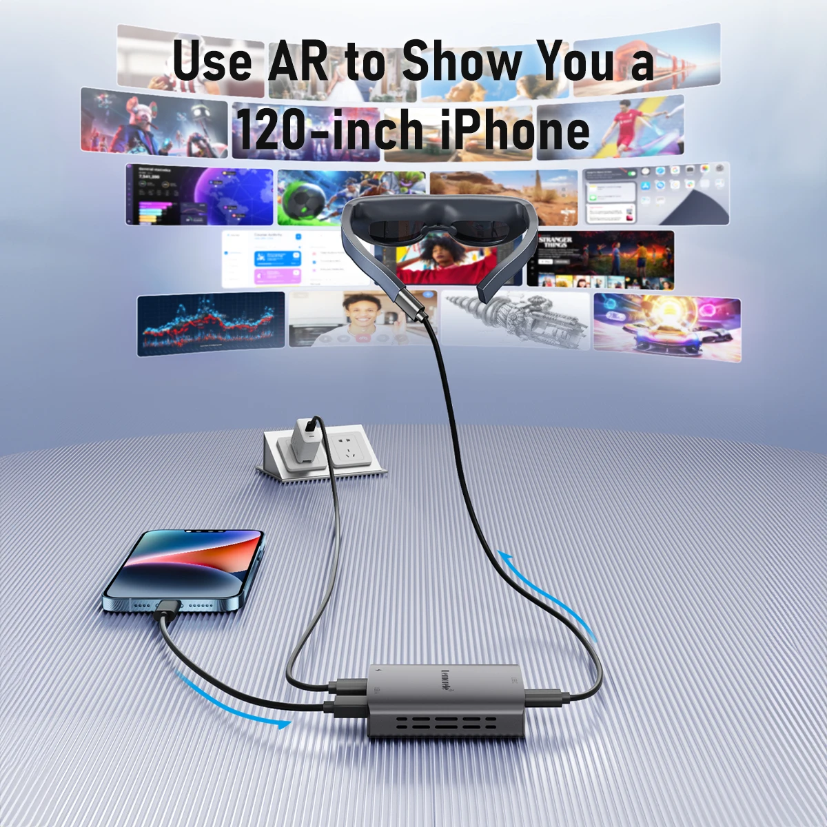 Lemorele Lightning to USB C AR Charging Transmission Module Data Cable Lightning ToTypeC For XREAL Nreal Air Rokid Glasses