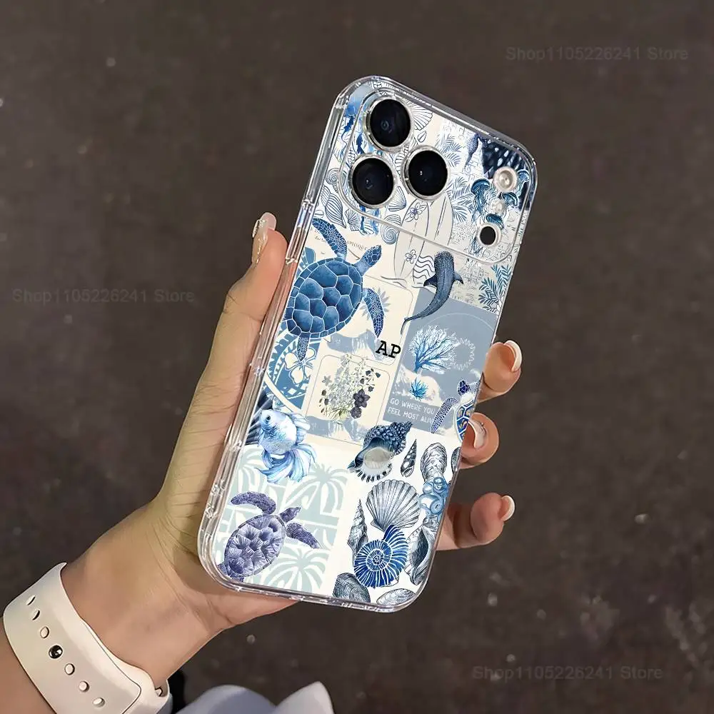 Funda Sea Fish Art Ocean Shark para iPhone 15,11,12,13,16,14,17,Pro,Max,Plus,SE,Mini,X,XS,XR, silicona suave transparente