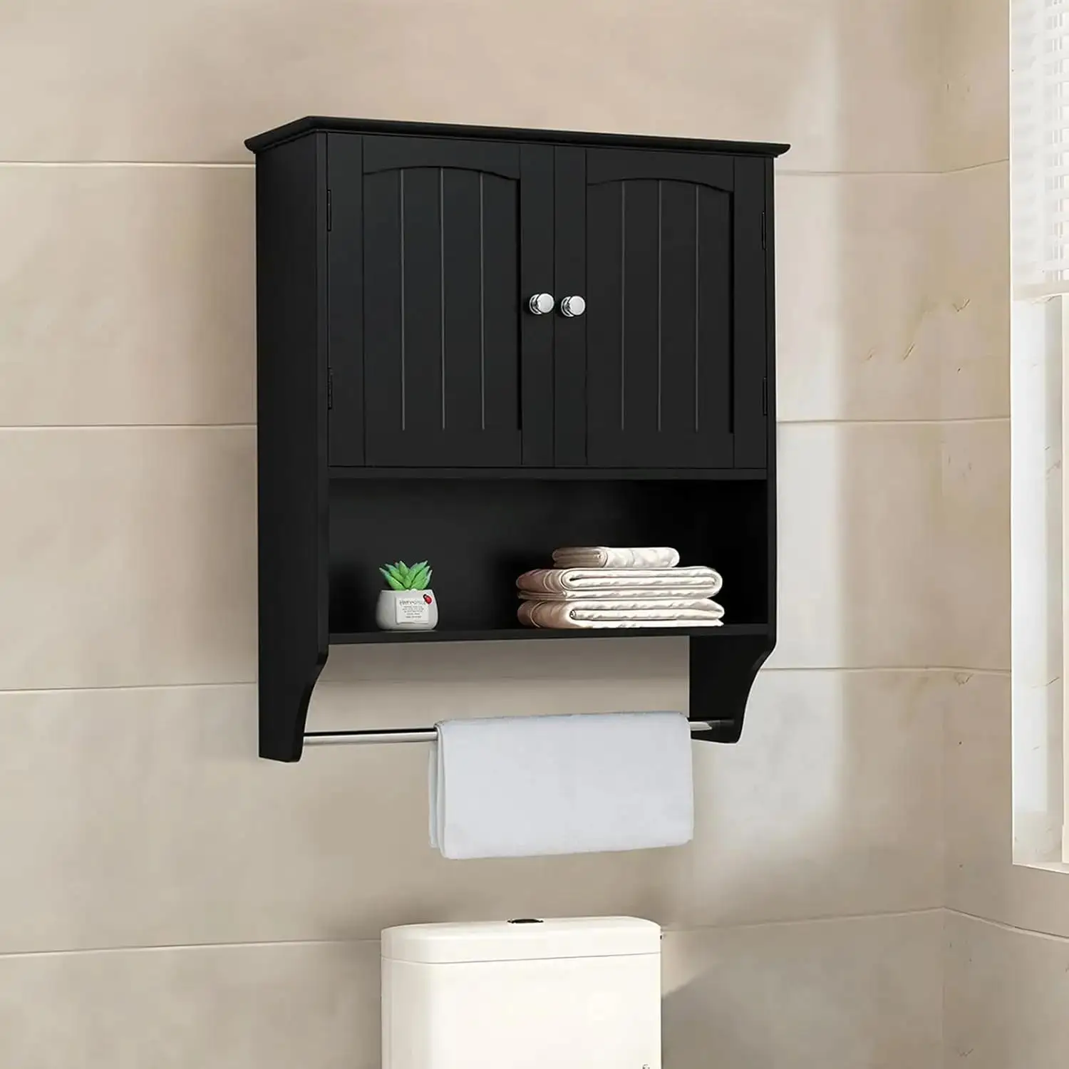 Bathroom Wall Cabinet with Doors & Adjustable Shelf, Bathroom Cabinet Wall Mounted, Medicine Cabinet for Bathroom, Black