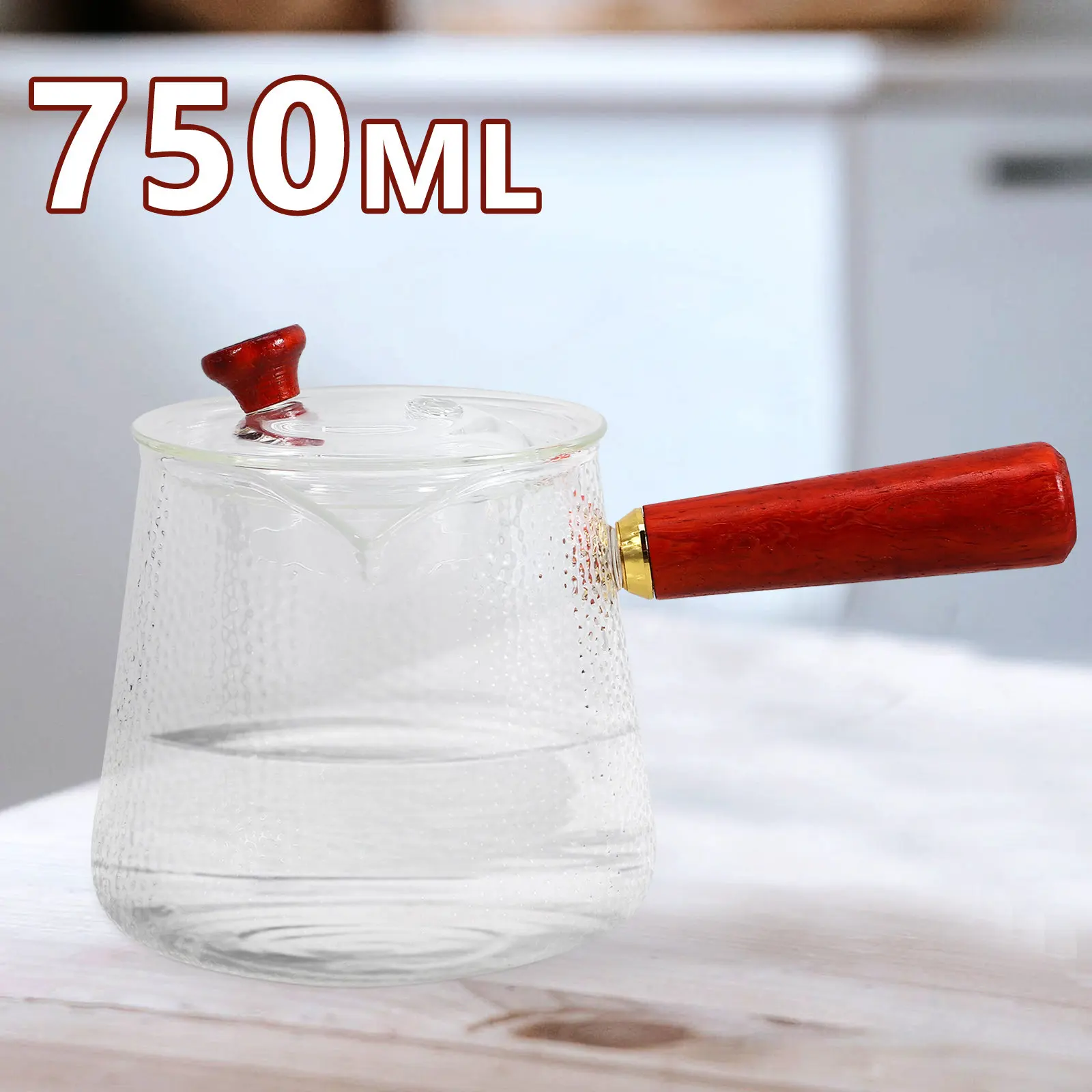 

Heat Resistant Thick Glass Teapot with Smooth Wood Handle Transparent Tea Pot for Loose Leaf Tea Multiple Cup Capacity Daily Use