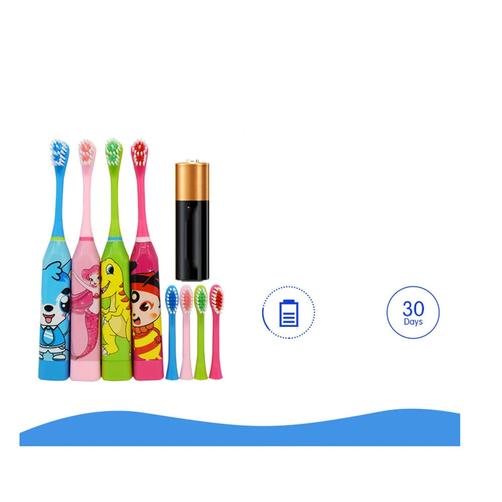 For Children Sonic Electric Toothbrush Cartoon Pattern with Replace the Tooth Brush Head Ultrasonic Toothbrush Green