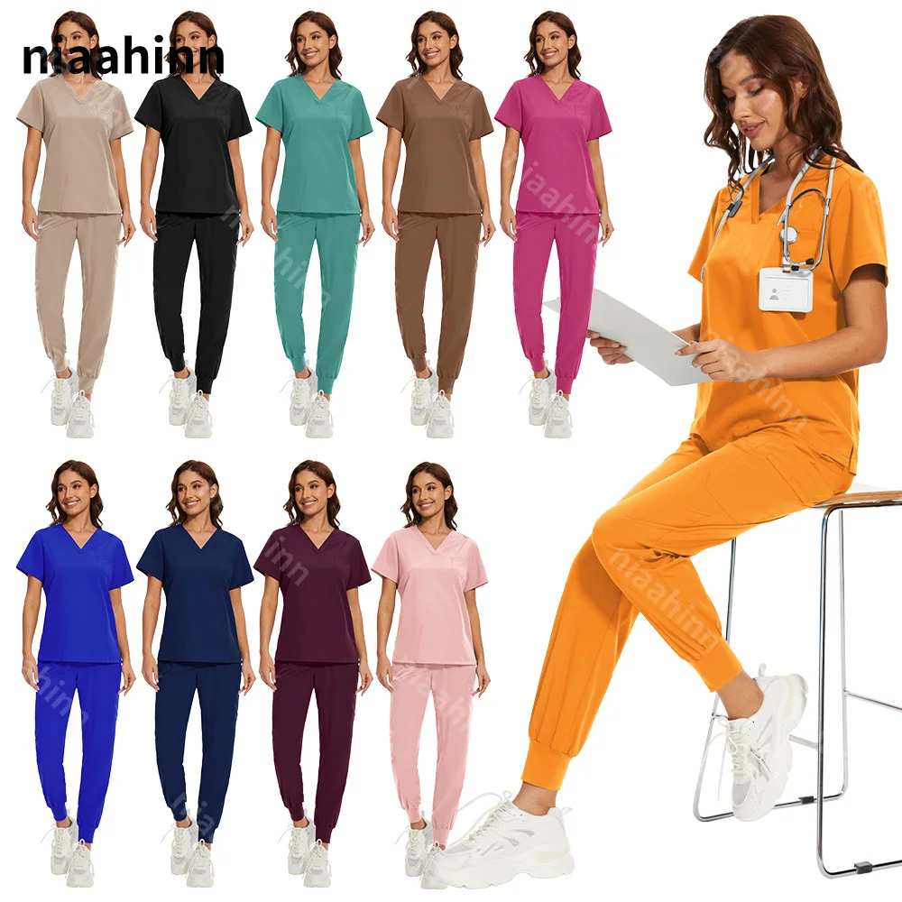 Niaahinn uniformi chirurgiche donne infermieristica imposta articoli uniforme medica ospedale clinica scrub Top Pant salone di bellezza abiti da lavoro