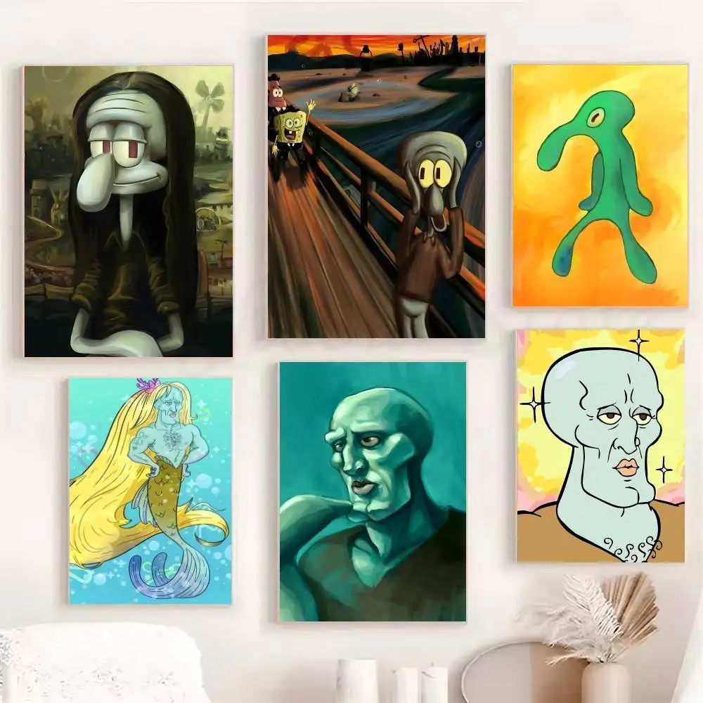 Cartoon Monster S-Squidward Funny T-Tentacles Posters Fancy Wall Sticker for Living Room Bar Decoration Wall Decor