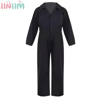 6-16Y Boys Long Sleeve Zipper Fashion Casual Overalls Hip Hop Jazz Street Dance Stage Performance Jumpsuit Streetwear Dancewear