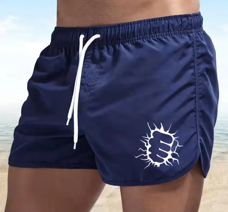 Men's Fist Print Athletic Shorts Elastic Quick Drying Drawstring Casual Beach Shorts Summer Surfing Running Fitness Shorts