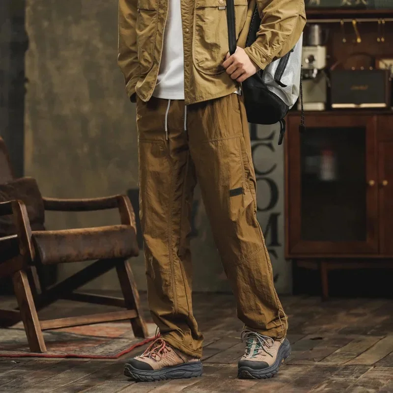 Autumn new men's American cargo pants loose lace-up straight with multi-pocket casual