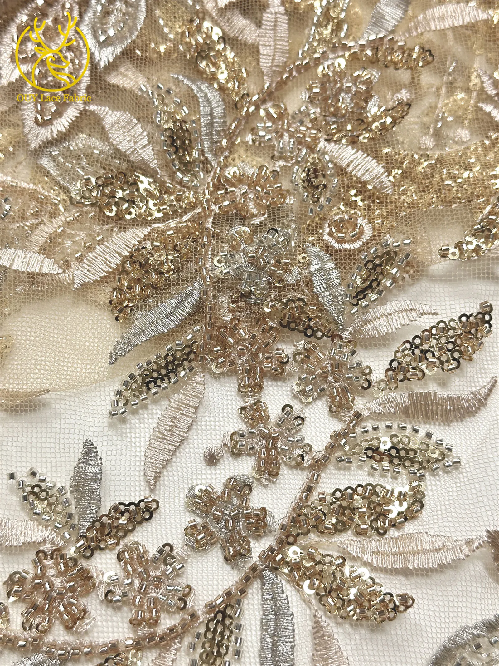 Eleganter afrikanischer Perlen-Stickerei-Spitzenstoff, 5 Yards, nigerianische französische Pailletten-Tüllspitze für Damen, Partykleid, DIY-Nähen – Detail 10