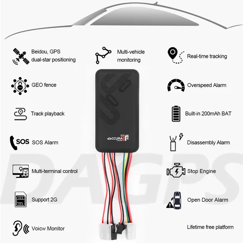 Imagen 2 del producto GT06 DAGPS original preciso versátil gps tracker TK100 sistema de dispositivo de seguimiento de vehículos con relé micrófono batería accesorios sos