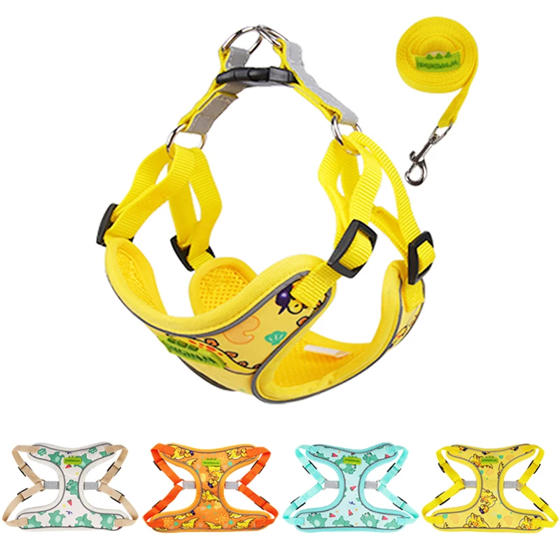 Cute Puppy Harness Leash Set for Small Medium Dogs Cat Reflective Vest French Bulldog Chihuahua Poodle Harnesses Dog Accessories