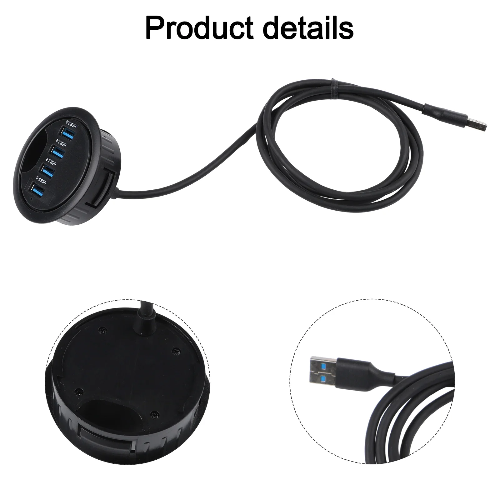 

1.2m 4 Port Desk Grommet Hub 4 Port Usb Hub For Pc Multiple Ports 5Gbps Data Transfer Speed Compatible With PC Laptops