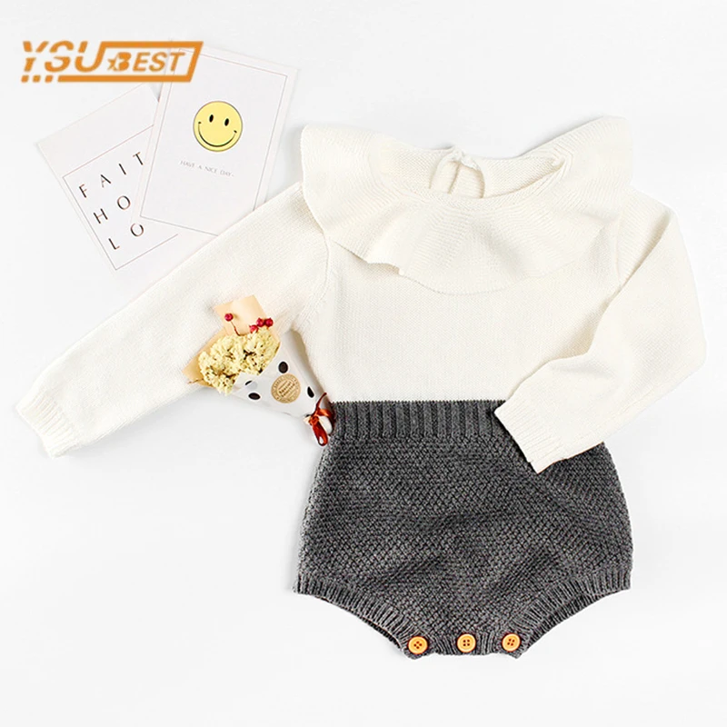 

New 0-3Yrs Autumn Kids Baby Girls Long Sleeve Solid Color Knit Jumpsuit Infant Baby Girls Clothes Newborn Baby Girls Rompers