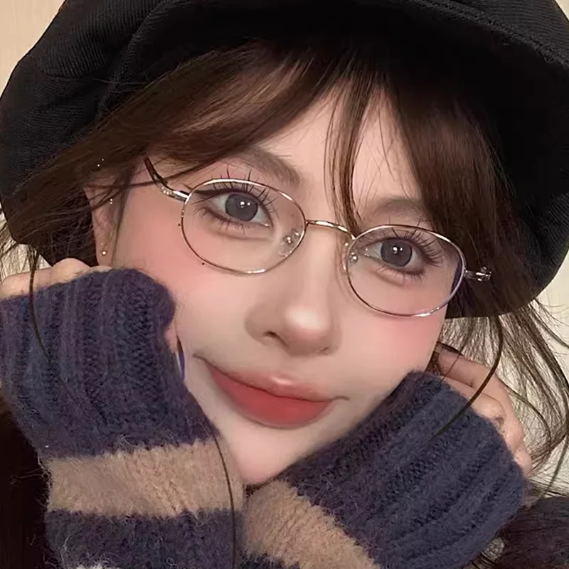 Small Oval Glasses Women Girls Gold Silver Metal Elliptical frame Eyeglasses Y2K Vintage Anti Blue Light Reading Eyewears