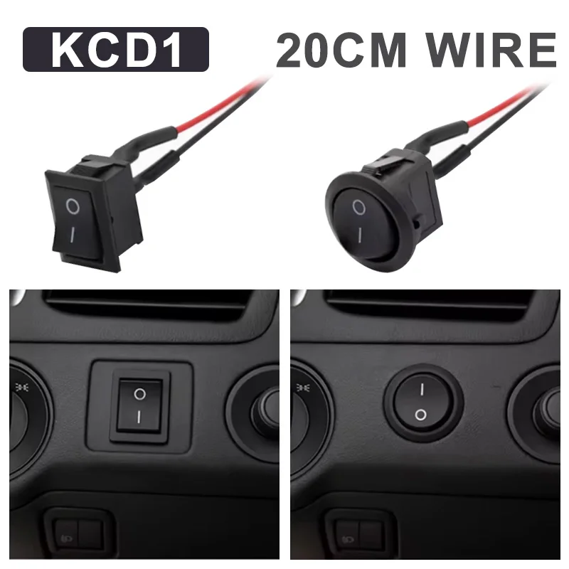 

5Pcs KCD1 Mini Round Rocker Switch ON/OFF 2 Pin SPST Circle Power Switch 15 x 21mm Toggle Switch with 20cm Cable / Wire