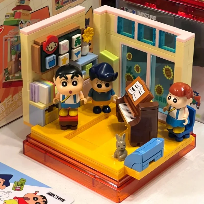 AREA-X Crayon Shin-chan Series Building Block Fun Base Box Assembly Model Educational Toys Desktop Ornament Gift view 6