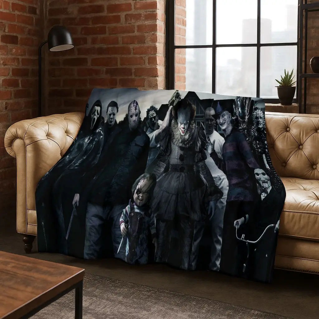 الرعب تشاكي Pennywise مهرج هالوين المنشار فريدي كروجر الفانيلا بطانية لينة بطانية دافئة لغرفة النوم غرفة المعيشة السرير نزهة