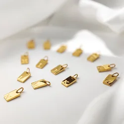 Polished Stainless Steel Square Gold Color Pendant Hang 26 Letters DIY Bracelet Pet Collar Necklace Jewelry Making