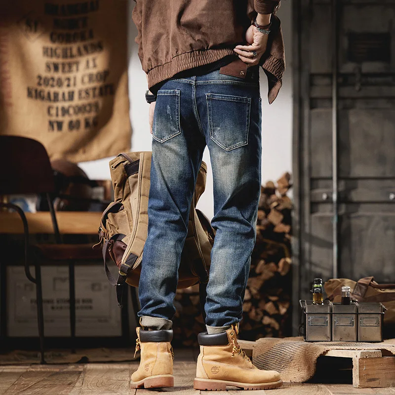 New Fashion Autumn Winter Men's Retro Blue Casual Trendy Simple Basic Loose Straight Denim Trousers Male Jeans Pants Clothes