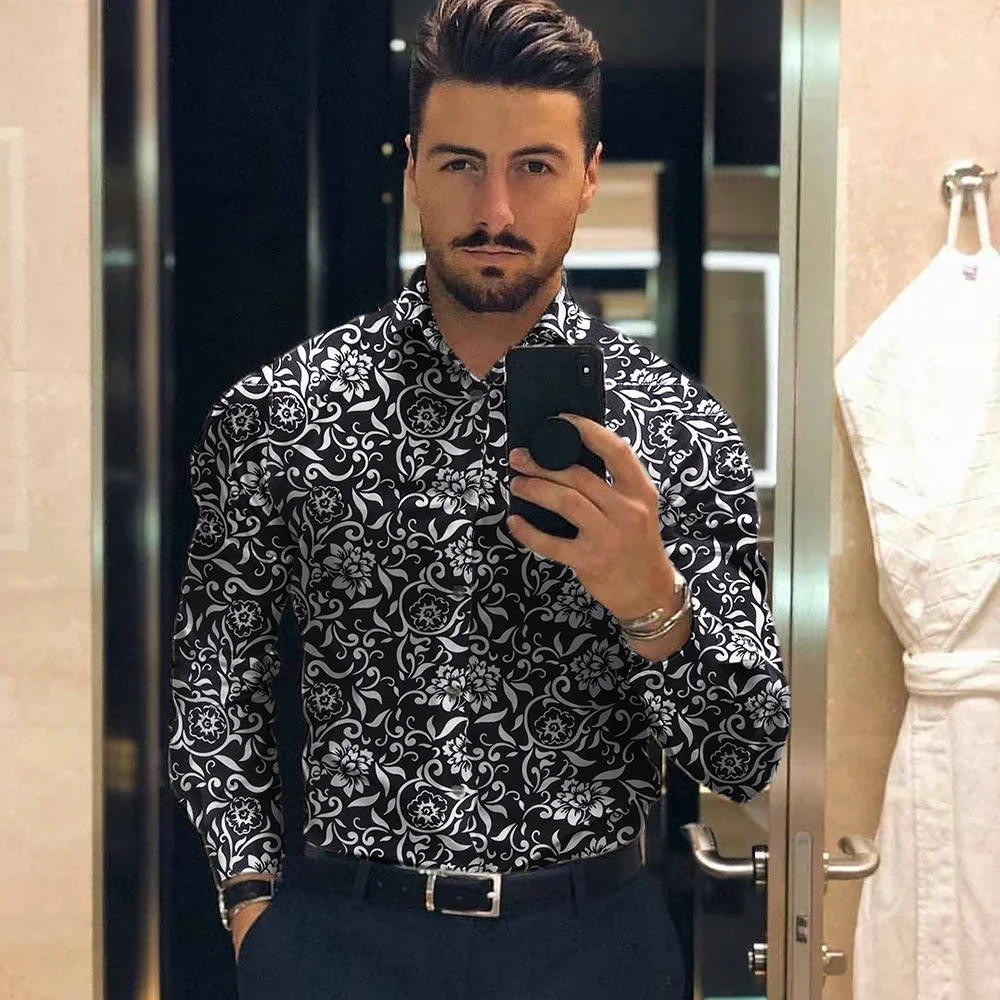 Men\'s Shirt For Men Clothing Social Male Blouse Hawaiian Long Sleeve Cardigan Blouses And Button Up Luxury Tee Shirt Man  2023