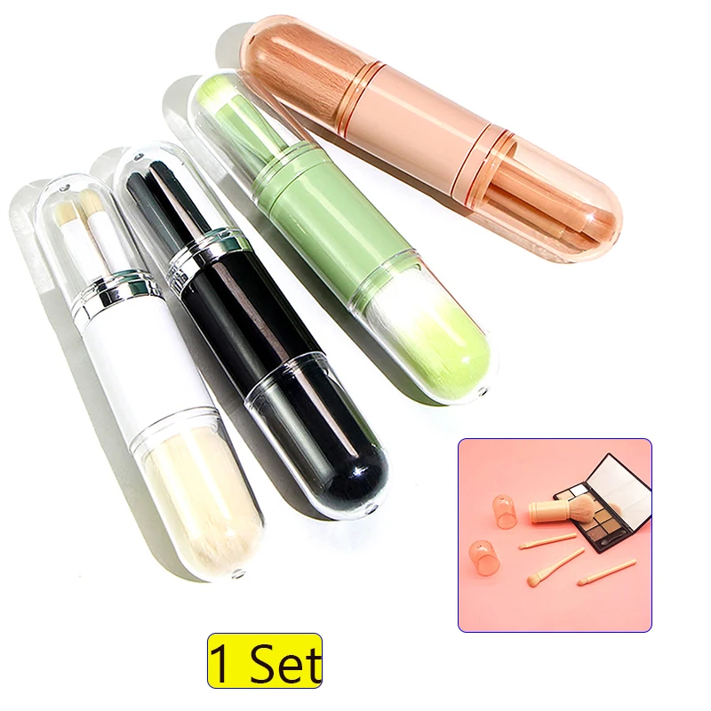 Brocha de maquillaje telescópica 4 en 1, juego de brochas de maquillaje de viaje portátiles, sombra de ojos, polvo suelto, Mini brocha de maquillaje, herramientas de belleza