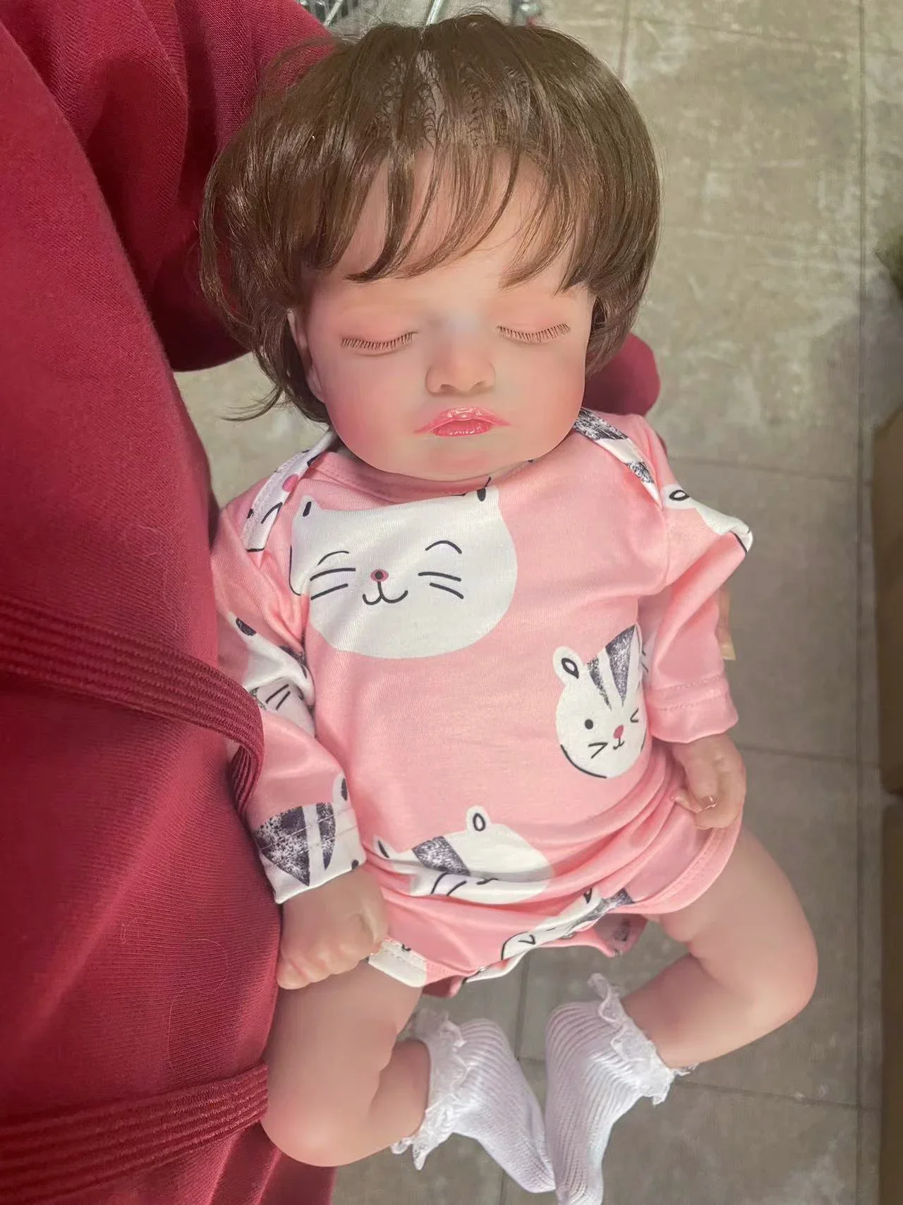 45cm Rosalie Newborn Reborn Sleeping Baby Soft Hand Rooted Hair 3D Skin with Veins Collectible Art Doll