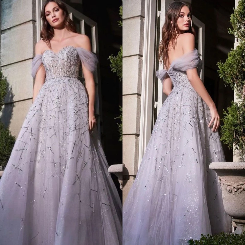 Customized Prom Dress Exquisite Sparkle Off-the-shoulder Ball Gown Celebrity Dresses Paillette / Sequins Tulle Floor Length Orga