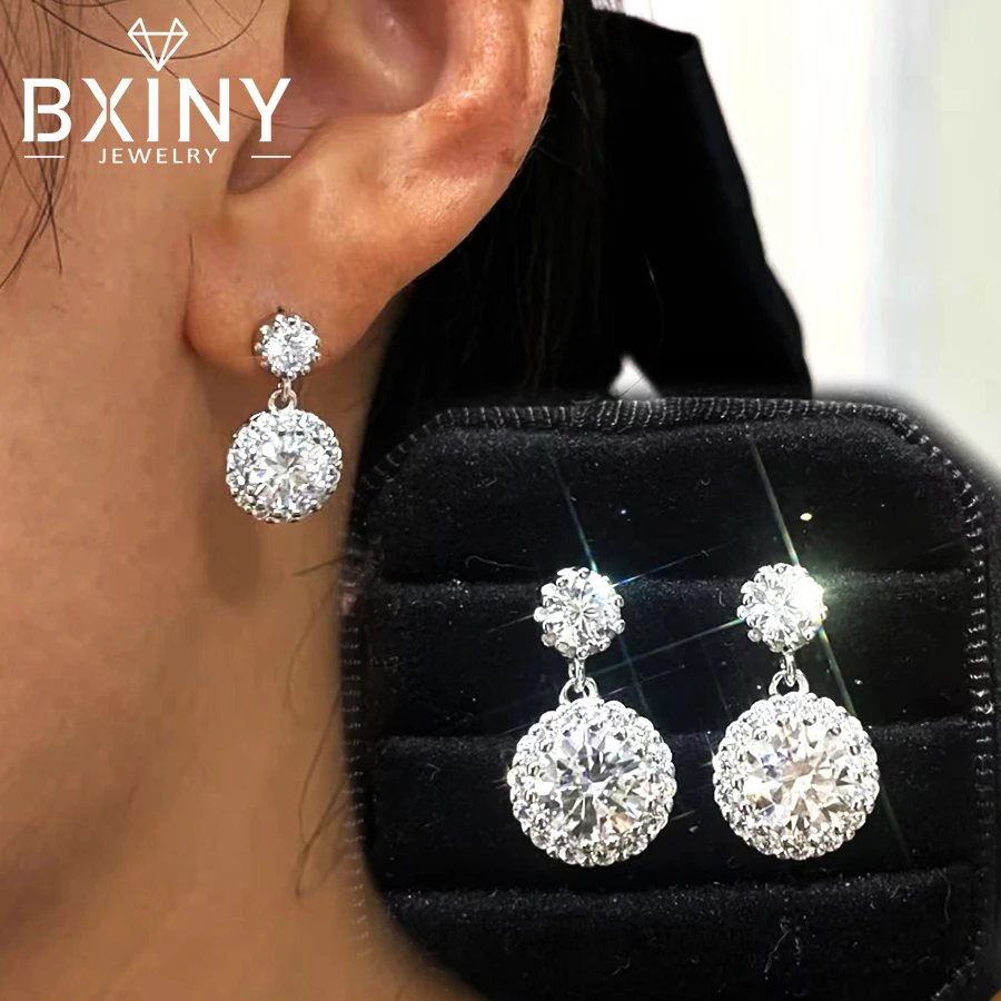 

BXINY 2cttw Moissanite Drop Earrings 925 Sterling Silver Round Cut Lab Diamond for Women Wedding Gift Fine Jewelry GRA Certified