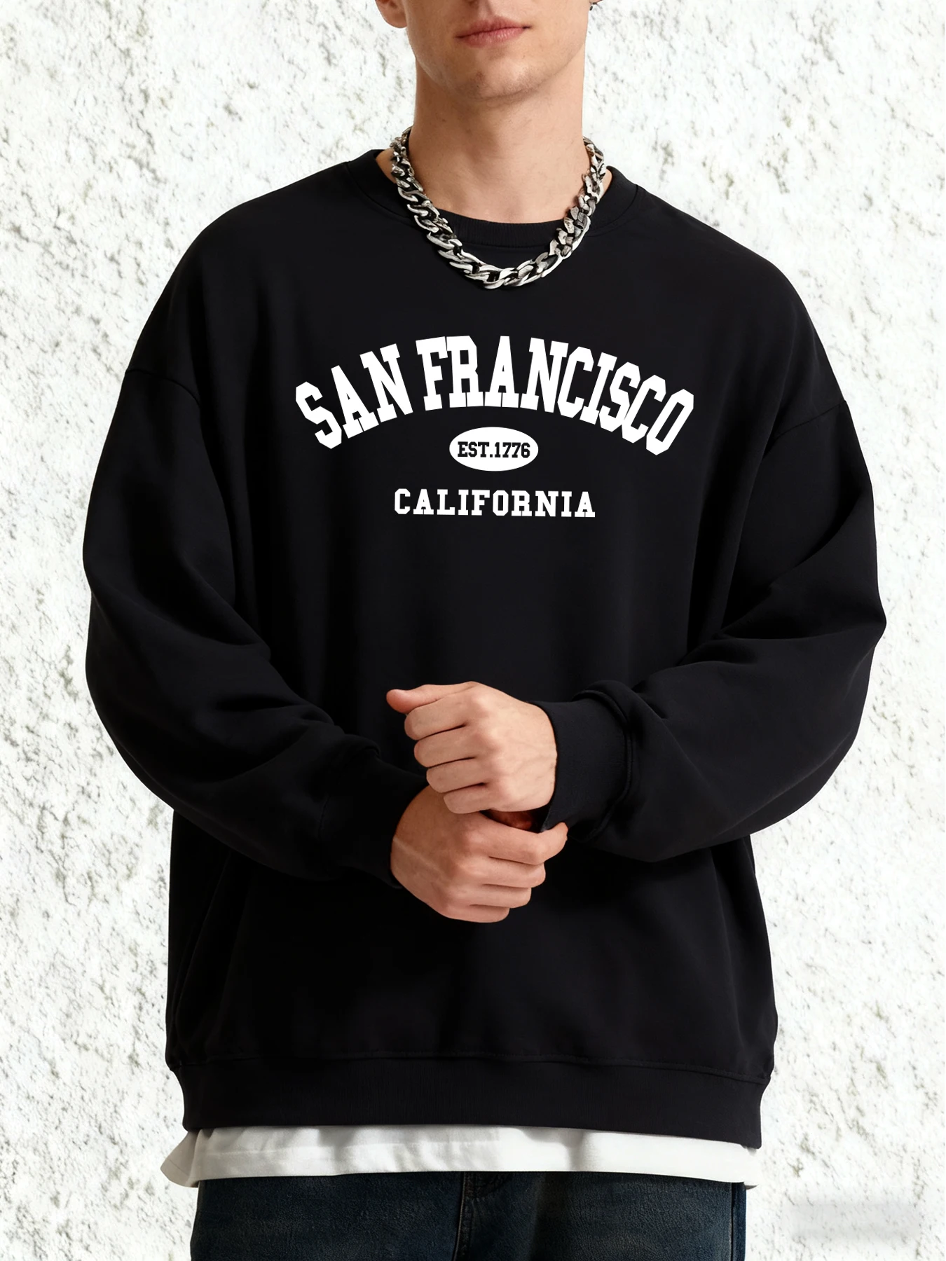 Sanfrancisco Est.1776 كاليفورنيا رسالة مطبوعة الذكور البلوز الخريف موضة ملابس رياضية كاجوال متعدد الألوان البلوفرات كبيرة الحجم #2