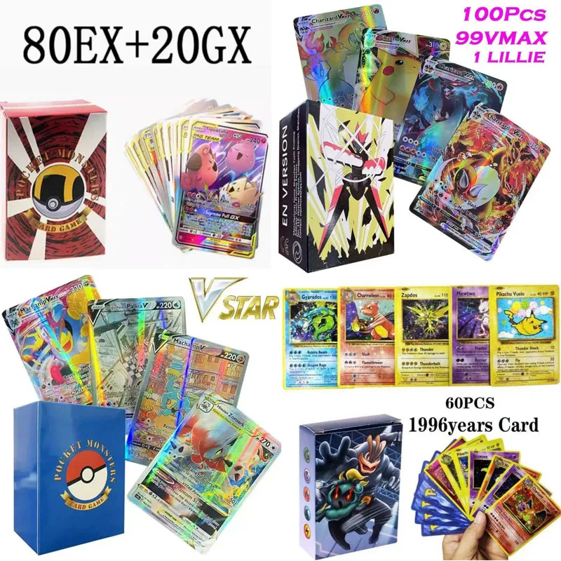 55-120 szt. Karty Pokemon Pikachu Flashcard Gold Vmax GX Vstar Angielski Hiszpański Francuski Niemiecki Kolekcja Karty do Walki Zabawki Prezenty