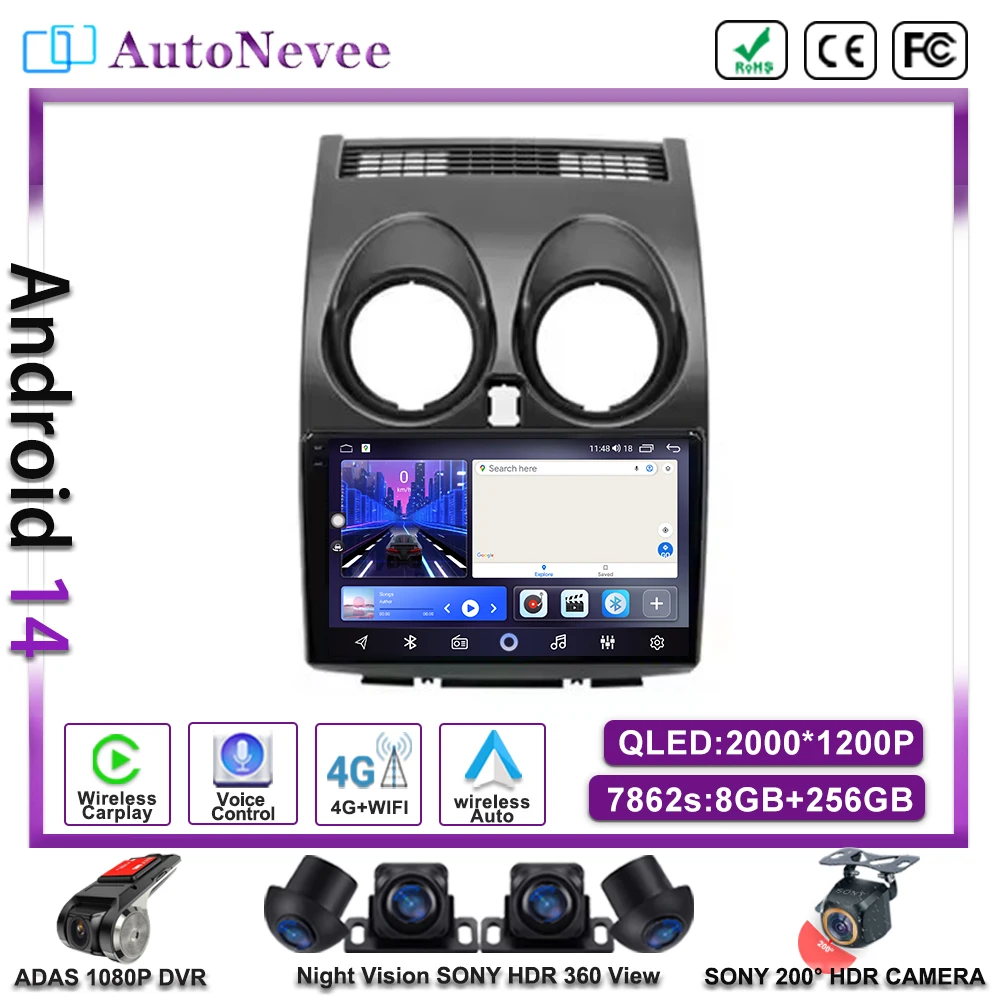 

Android 14 For Nissan Qashqai J10 2006 2007 2008 - 2013 Unit Multimedia Radio Stereo BT Carplay Android Auto 2din Car Head GPS