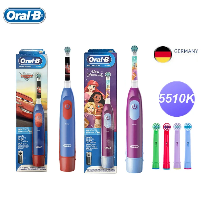 Oral B-cepillo de dientes eléctrico para niños, limpieza rotativa, cerdas suaves, temporizador de 2 minutos, resistente al agua, con repuesto