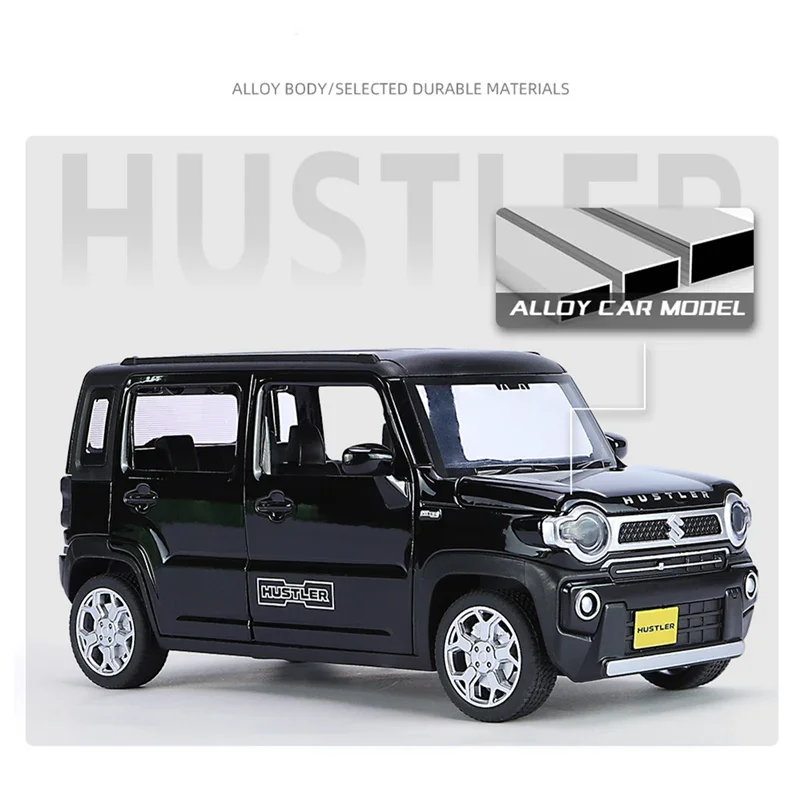 รถ SUV 1:22ทำจากโลหะหล่อจากโมเดลรถยนต์รถออฟโรดซูซูกิรุ่น Hustler ของขวัญสำหรับเด็กคอลเลกชันไฟเสียงจำลองโมเดลรถยนต์
