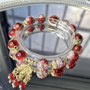 سوار كريستال الفشار الأخضر البسيط للنساء ، الكورية ، الزهرة ، الثعلب ، الريش ، أساور الشرابة ، هدايا الصداقة ، المجوهرات ، الفتيات أعلى 6 مبيعات لمصائد الثعلب - رقم 1