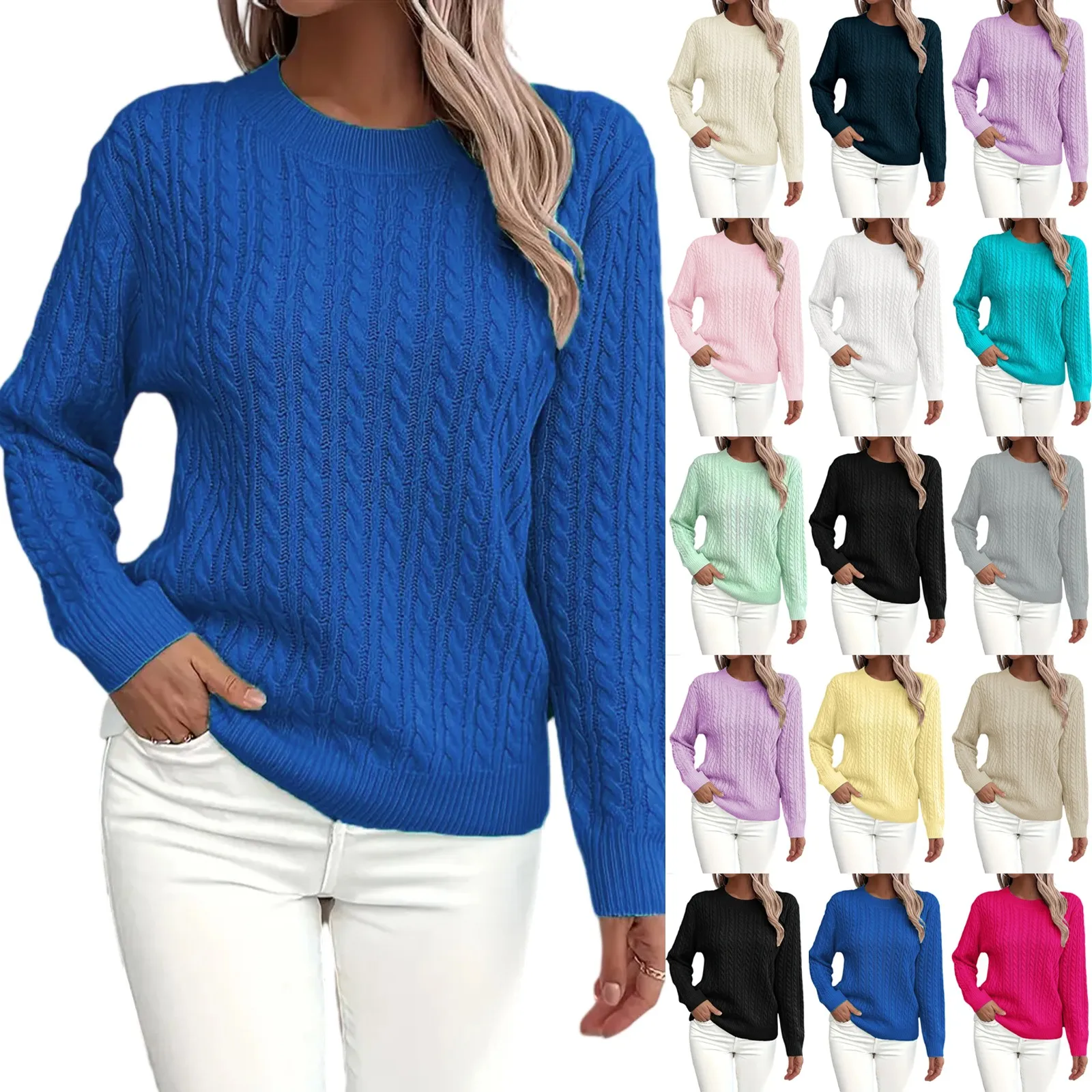 

Female Basic Plain Color Slim O-Neck Pullover Sweater Autumn And Winter Long-Sleeved Knit Bottoming Shirt Casual All-match Top