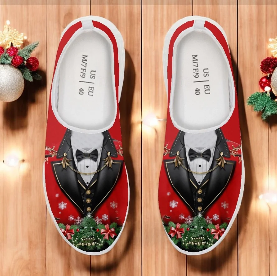 شباشب منزلية كاجوال بطباعة ملتوية من سانتا كلوز، قماش خفيف الوزن وجيد التهوية للنساء والرجال #6