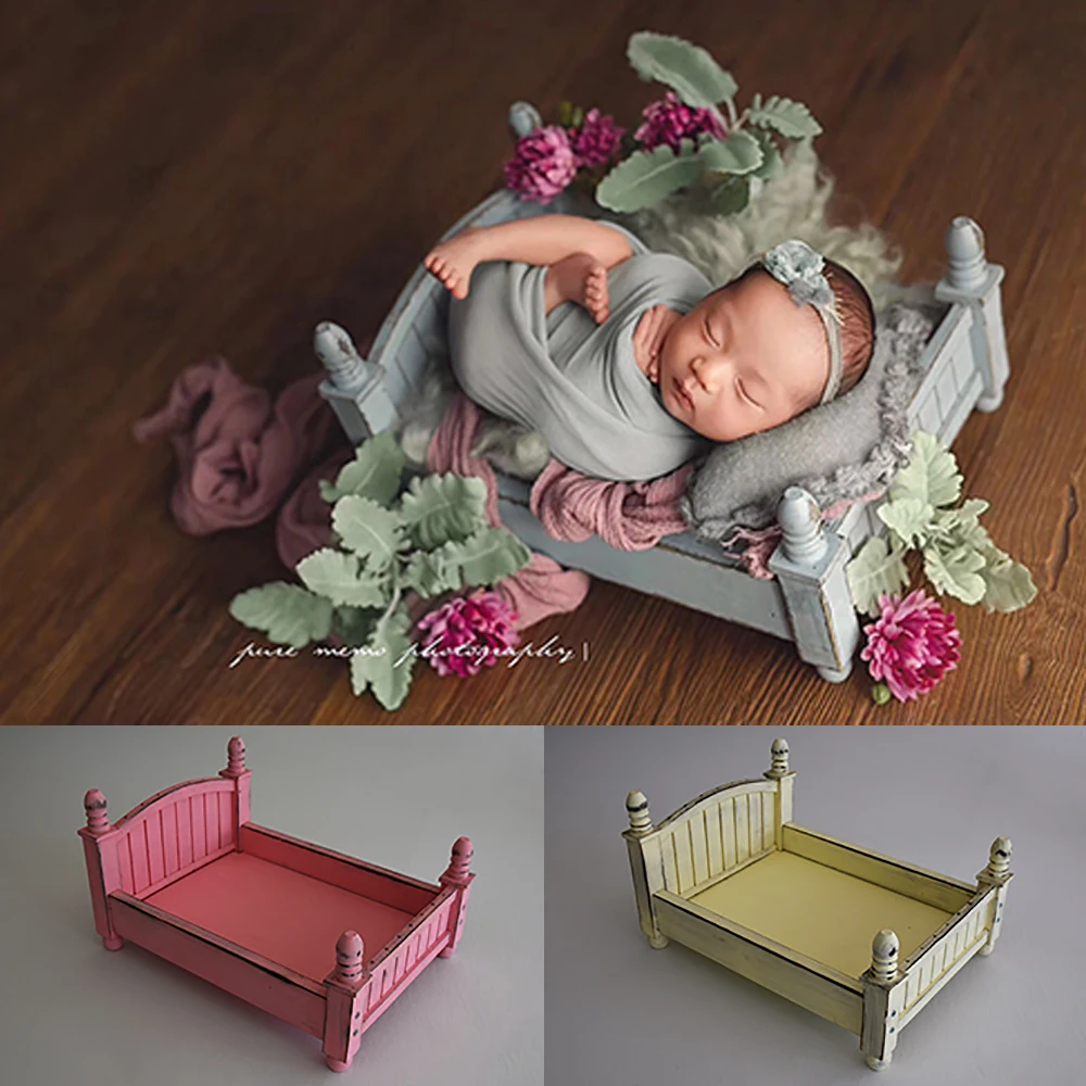 

Newborn Photography Vintage Wooden Bed Baby Photoshoot Props Furniture For Studios Photo Shooting Infant Crib Studio Accessories