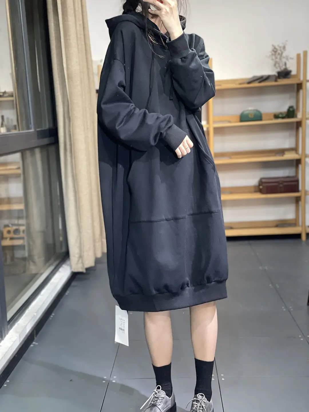 Plus Size 5XL 150KG Winter Fleece Dress Hooded Solid Color Warm Women Dress Long Sleeve Vintage Large Loose Vestidos