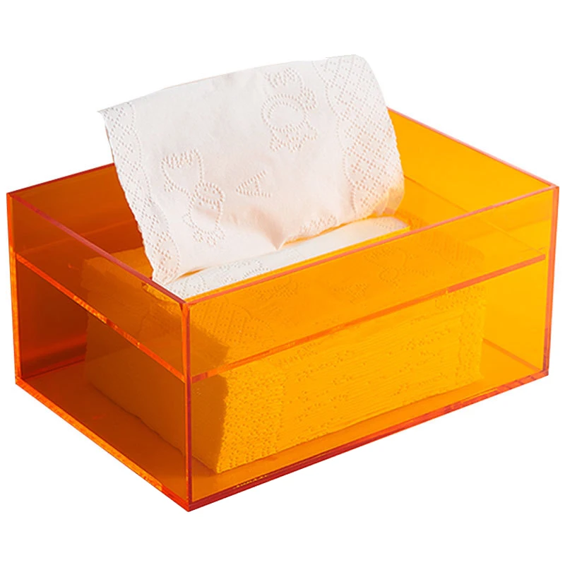 Modern Acrylic Tissue Box Holder Napkin Dispenser Wipe Case Kitchen Storage Box Desktop Organizer Home, Orange