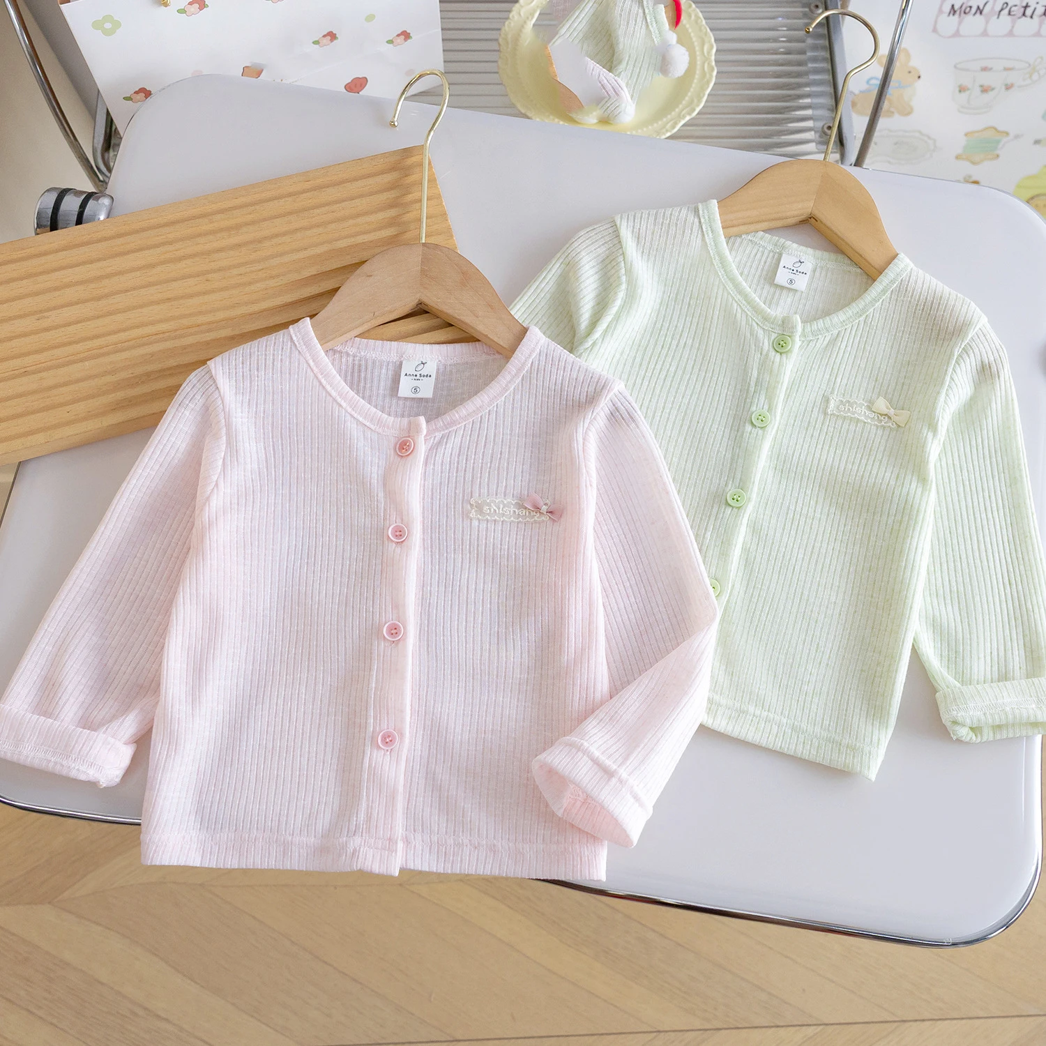 

Kids Sunscreen Clothes Thin Summer Girls' Knitted Cardigan Breathable Comfortable Air Conditioning Shirt Round Neck Coat