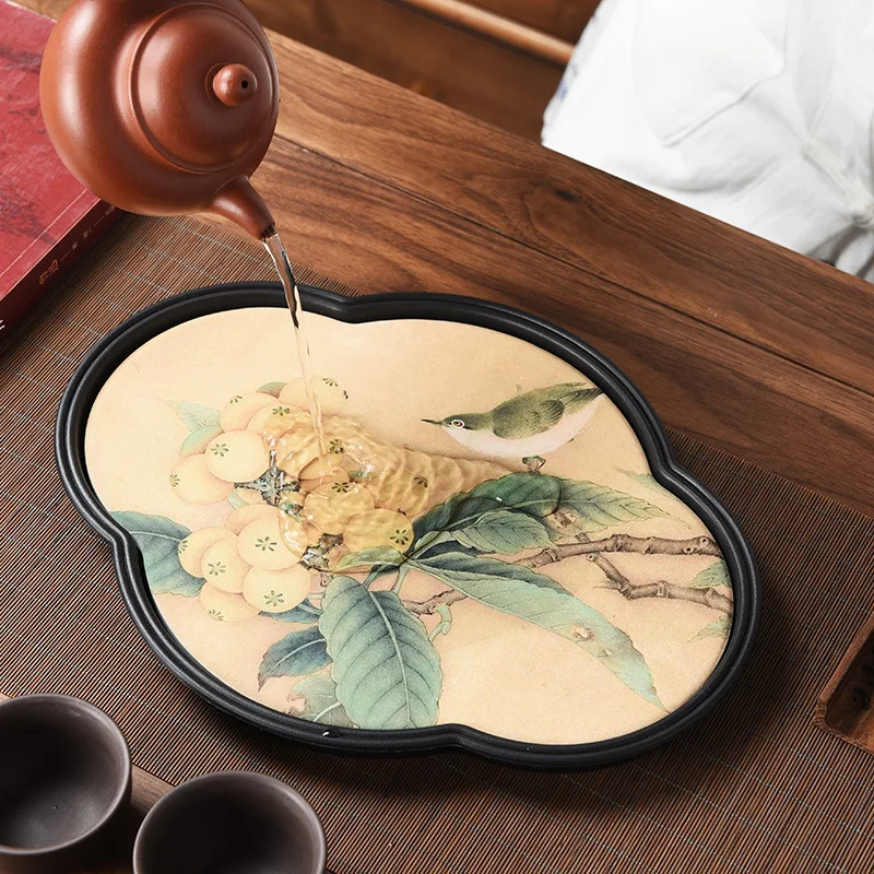 

Creative Chinese Style Small Water Absorbing Dry Tea Tray Haitang Household Tray Tea Table