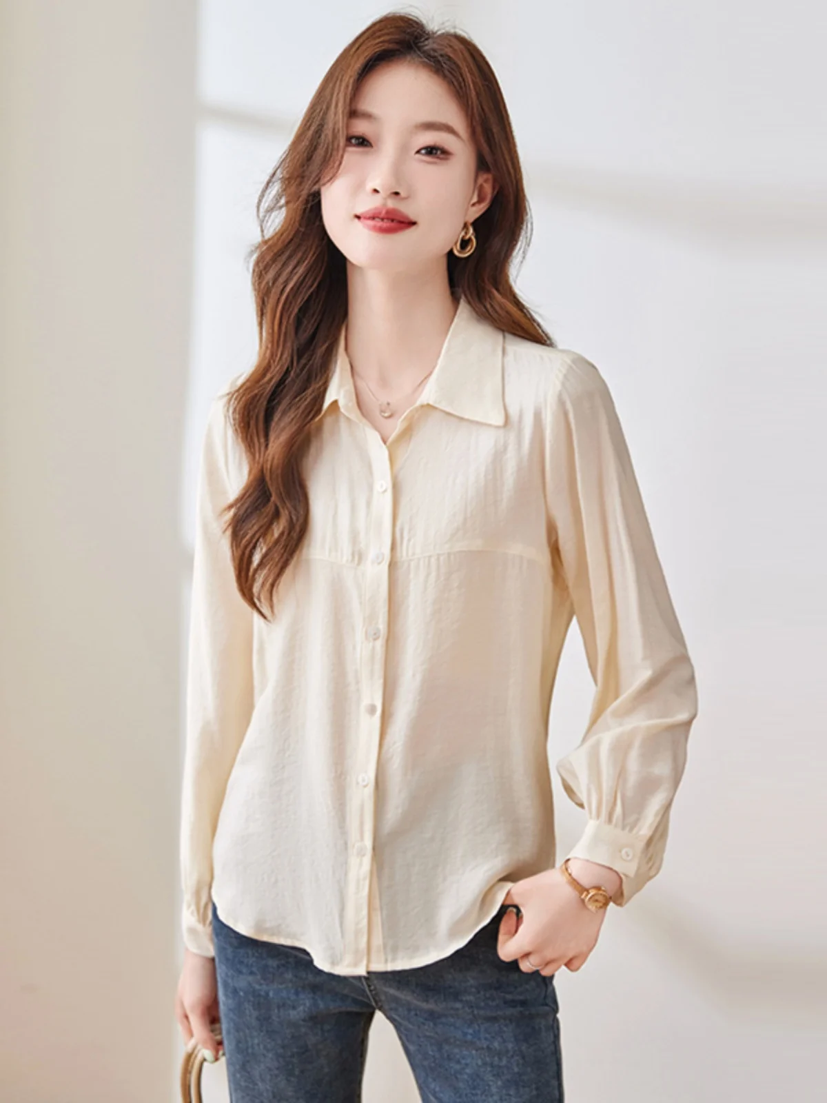 Elegant Ladylike Single-Button Professional Shirt Women's Fashion Autumn 2024 Simple Versatile Stylish Blouse OL Style