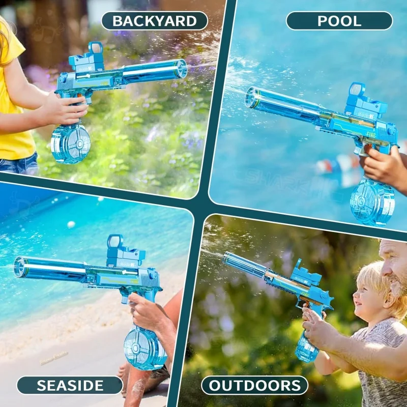 Electric Water Gun for Adults Kids, Transparent Automatic Squirt Watergun with Manual Function Led Lights, Summer Outdoor Water Pistol Pool Beach Party Toys for Boys Girls view 2