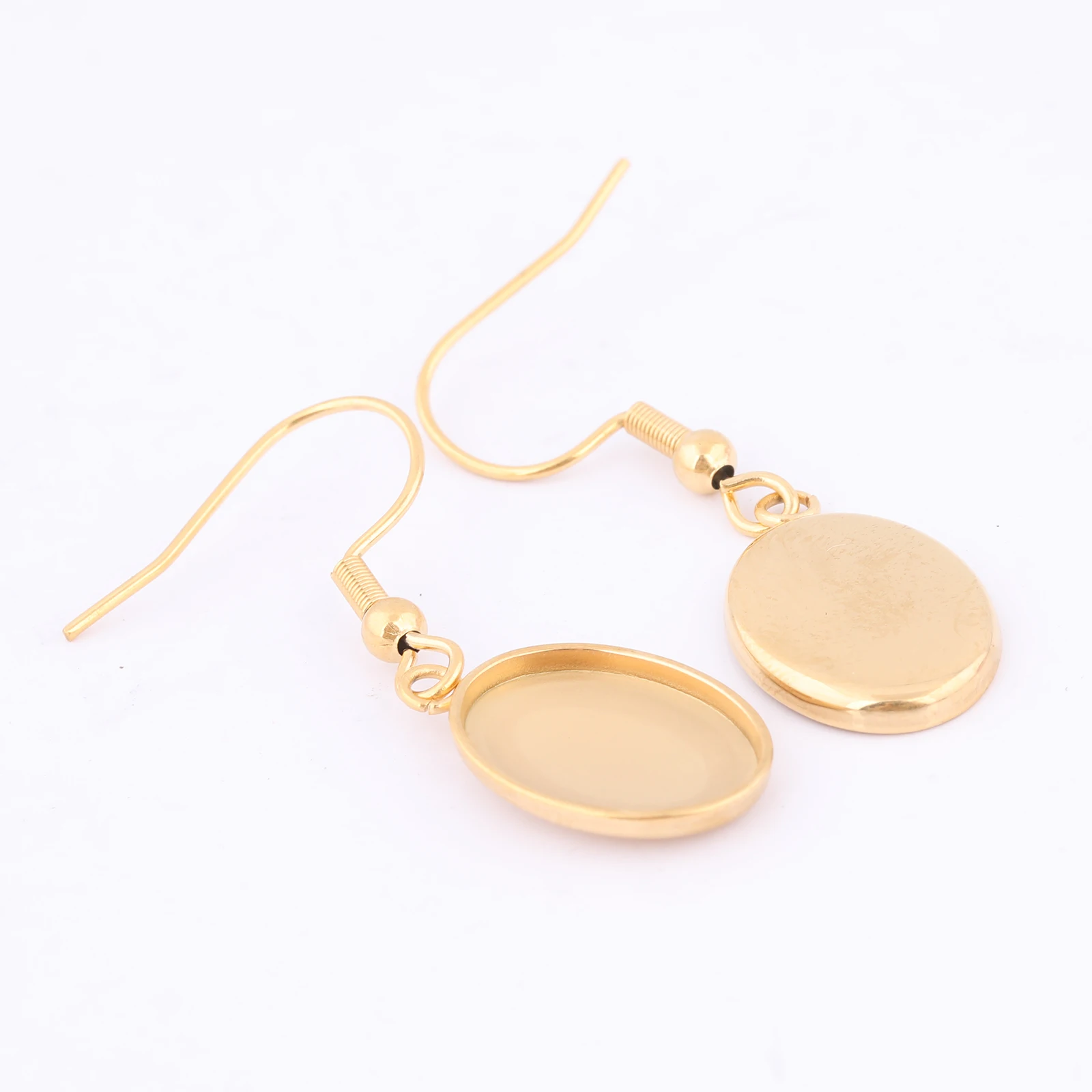 10pcs Stainless Steel Gold Plated 10x14mm Oval Cabochon Earring Base Setting Blanks Diy Ear Hooks Findings For Jewelry Making