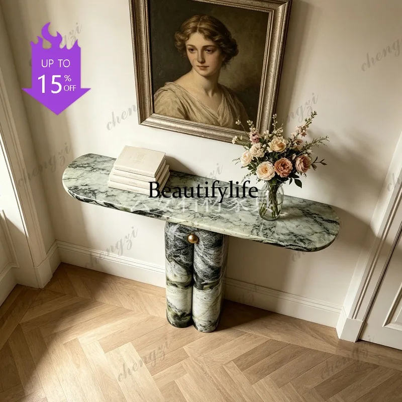 03 Nordic light luxury natural green marble entrance table Villa hotel aisle entrance entrance table case
