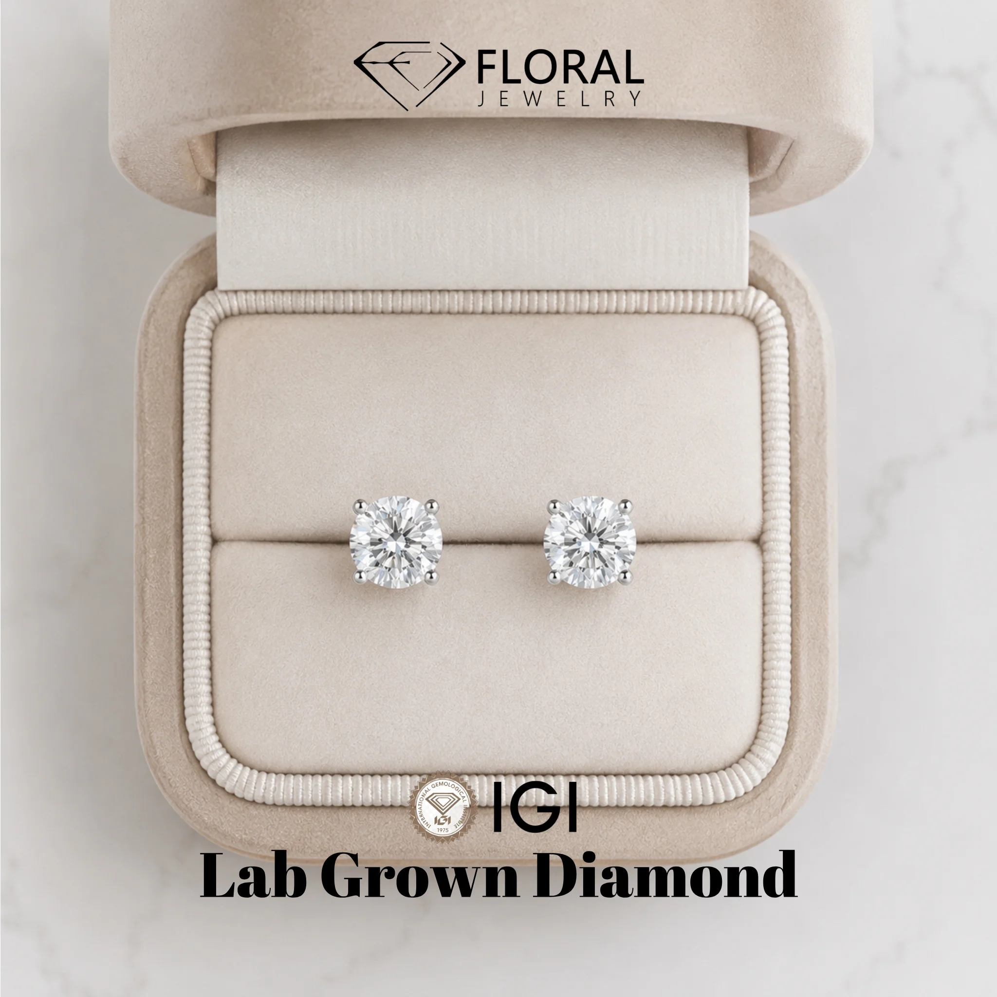FLORAL IGI 1ct D VVS2 Round Cut CVD Lab Grown Diamond with Certificate 14K Gold 925 Silver Laboratory Diamond Earrings for Women