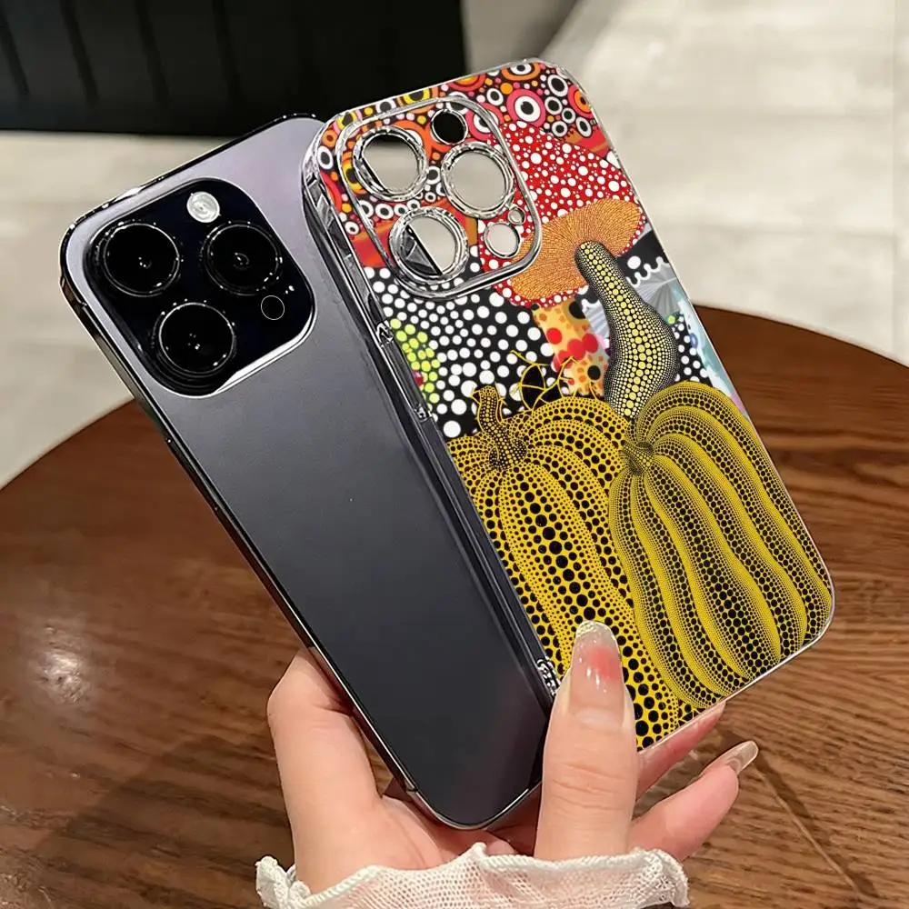 

Yayoi Kusama Pumpkin-u Phone Case For iPhone 17 16 15 14 13 12 11 Mini Pro Max Plus Transparent Cover
