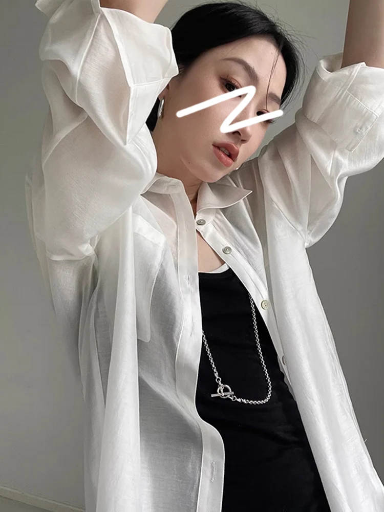 Lacele Summer New Loose Women's Sunscreen Silk Shirt Drapey Style Thin Outerwear Casual Top Fashionable Versatile for All TT276